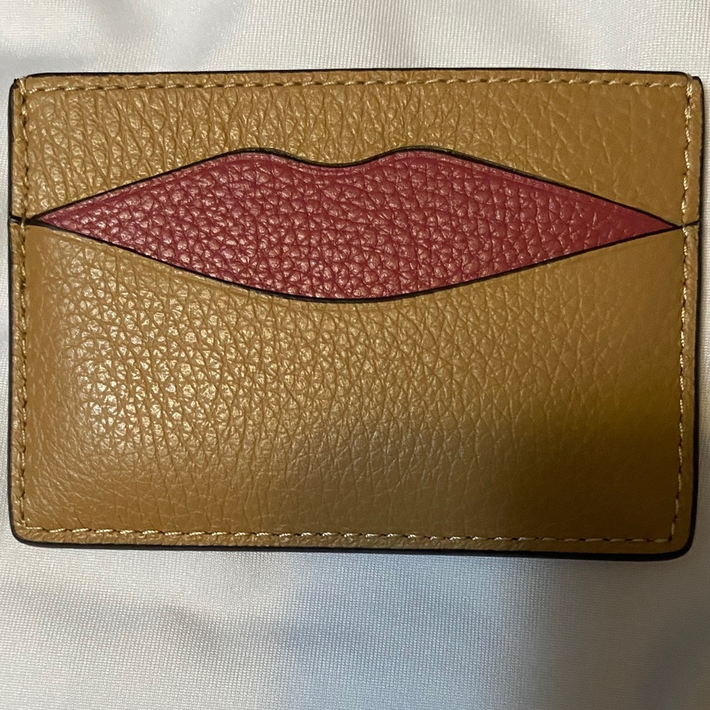Coach Tan and Red Leather Card Holder - Picture 2 of 4